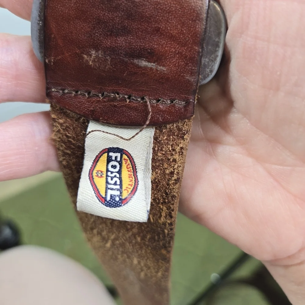 Vtg y2k fossil brown leather grunge mens belt